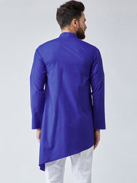 SOJANYA Men Blue Solid Asymmetric Hemline Straight Kurta