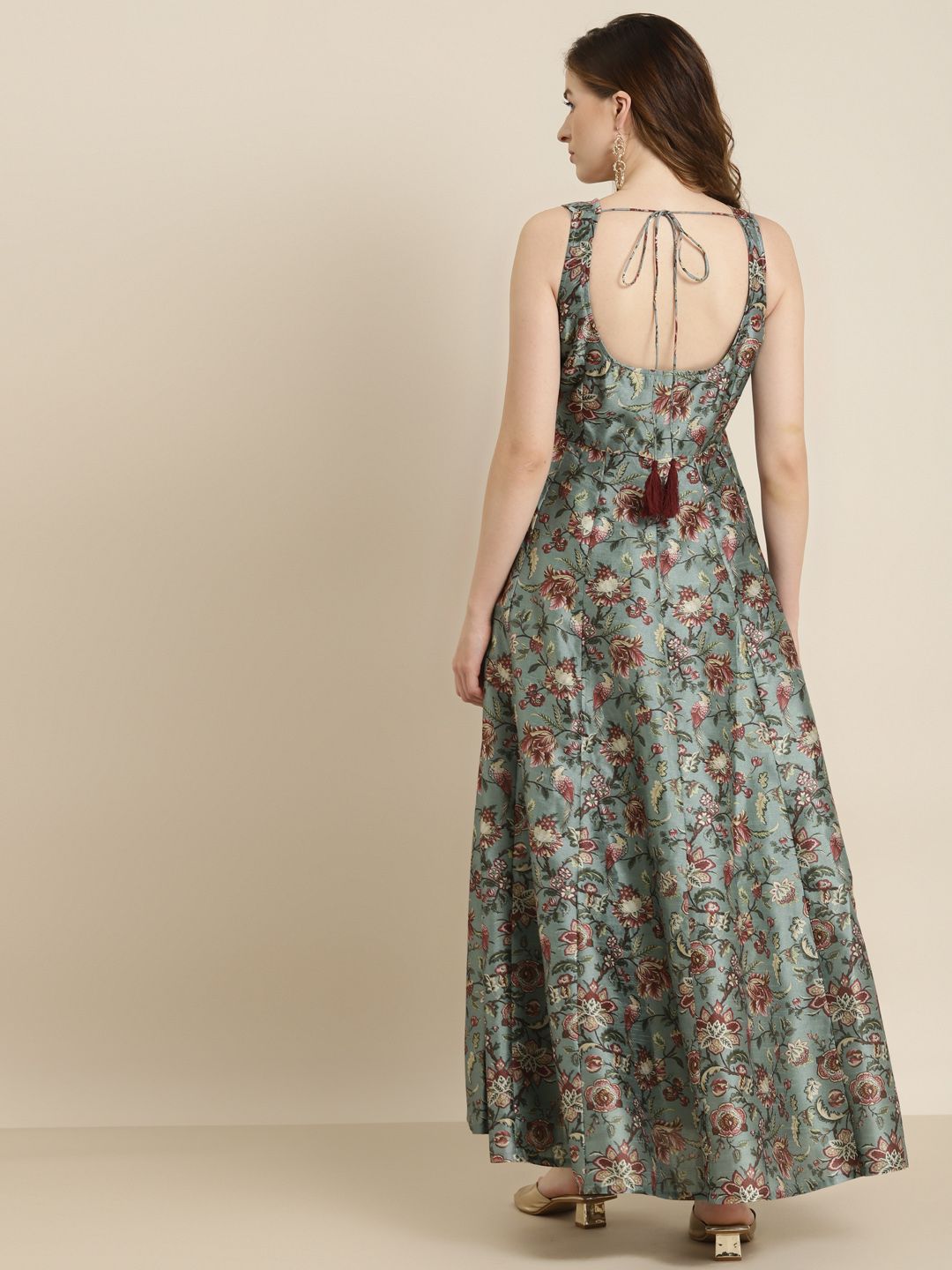 Shae by SASSAFRAS Olive Green & Maroon Floral Maxi Dress