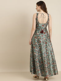 Shae by SASSAFRAS Olive Green & Maroon Floral Maxi Dress