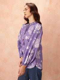 all about you Floral Print Tie-Up Neck Puff Sleeve Top