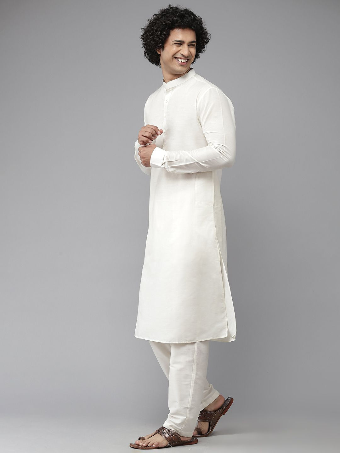 See Designs Men White Pure Silk Kurta with Pyjamas