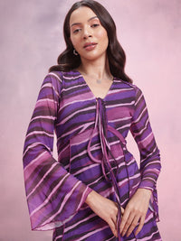 DressBerry Printed Tie-Up Net A-Line Dress