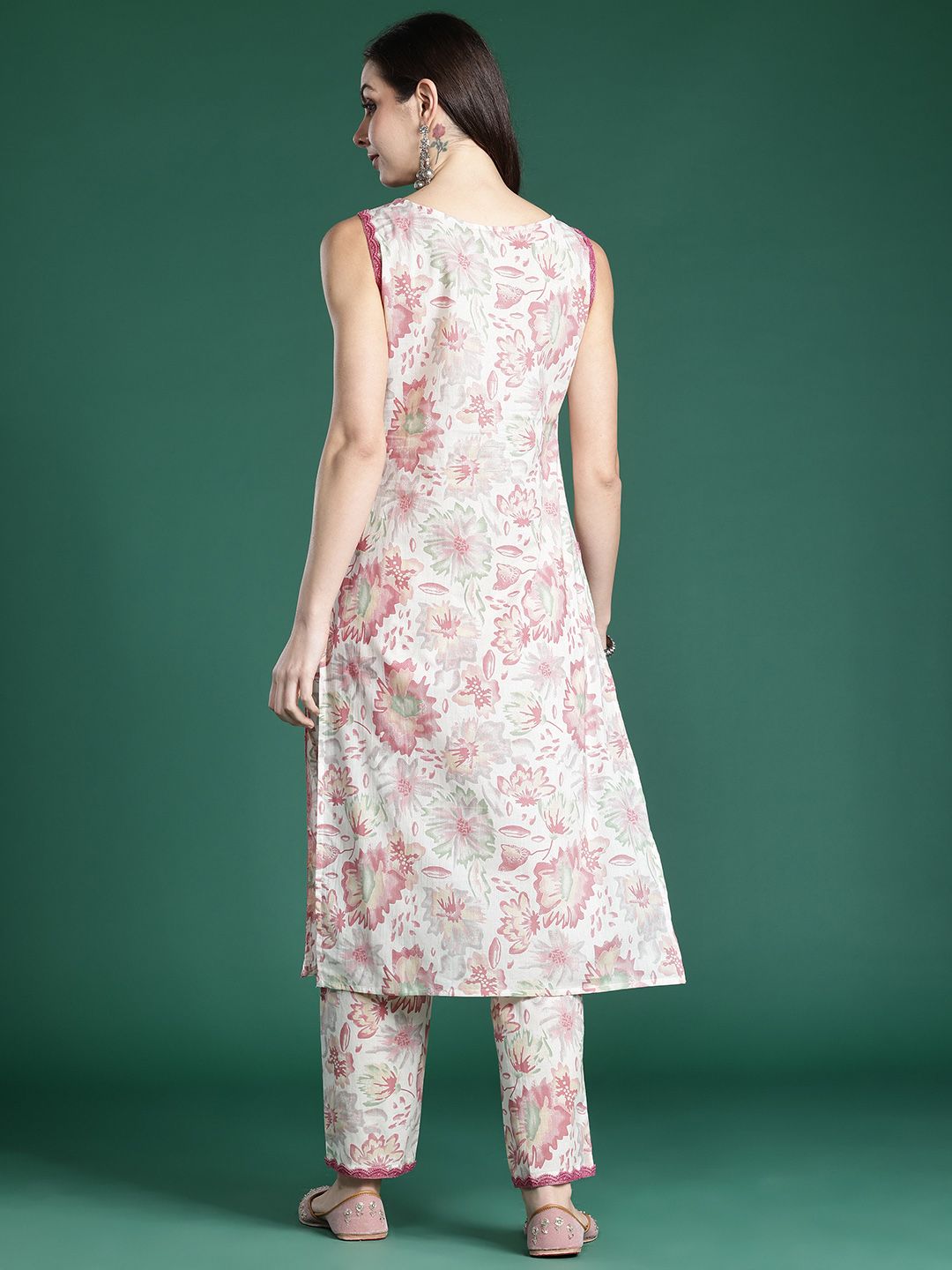 Indo Era Floral Printed Pure Cotton Kurta with Trousers
