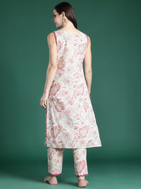 Indo Era Floral Printed Pure Cotton Kurta with Trousers