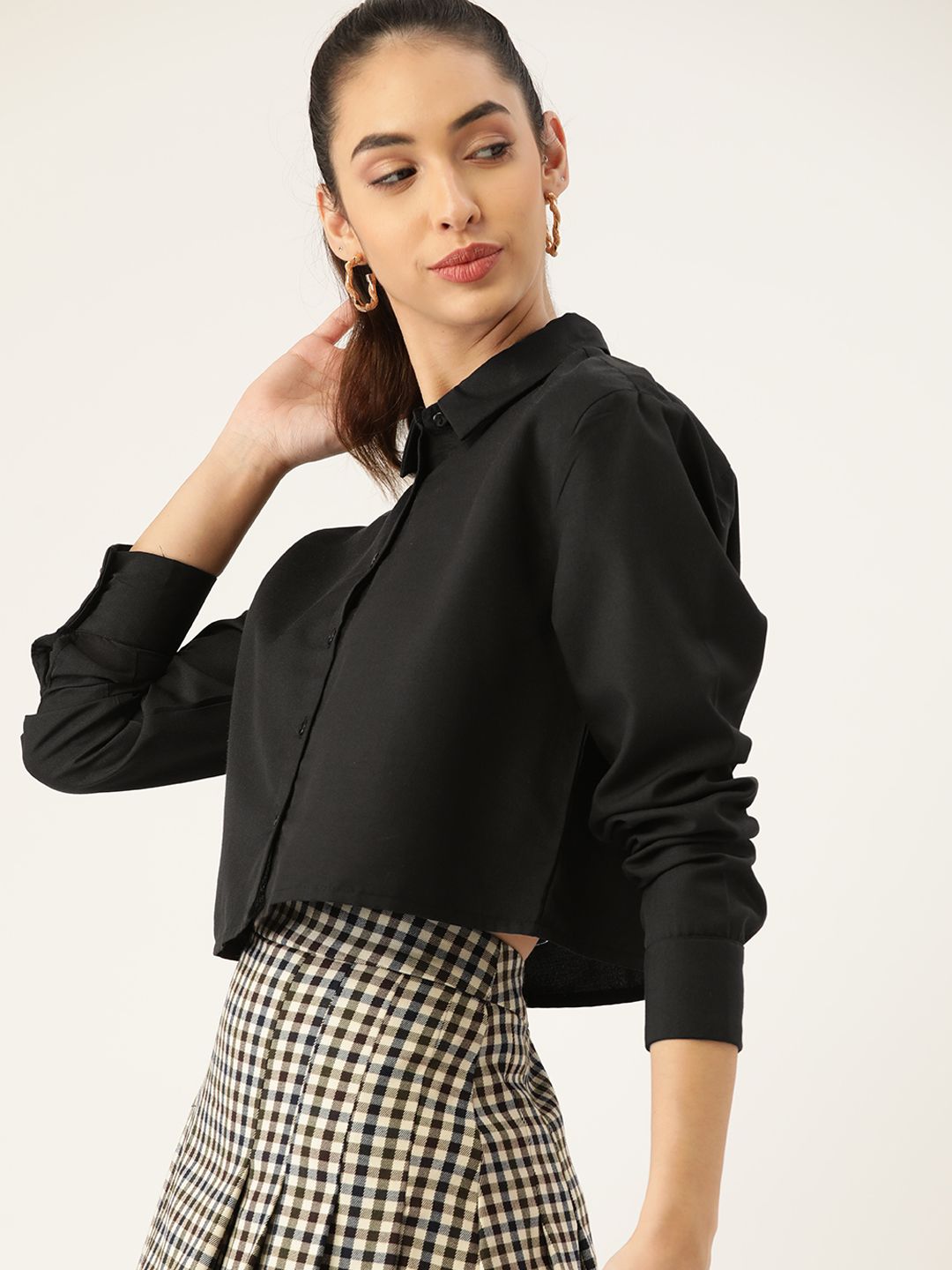 DressBerry Women Black Solid Cropped Casual Shirt