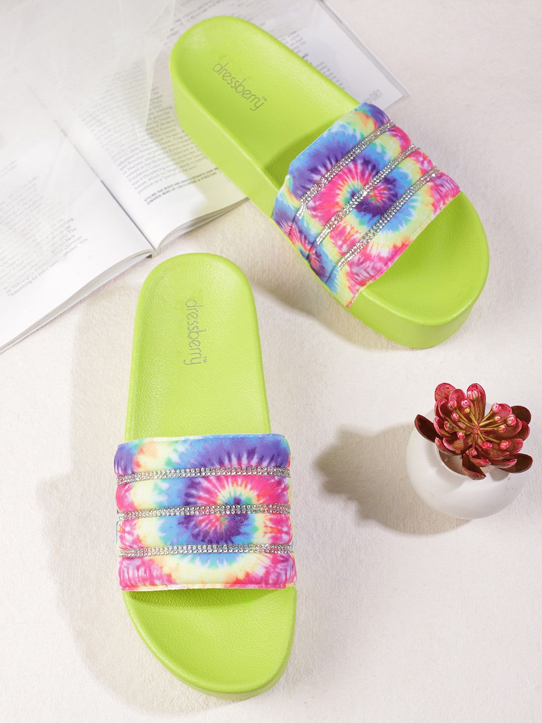 DressBerry Women Abstract Printed Stone Embellished Flatform