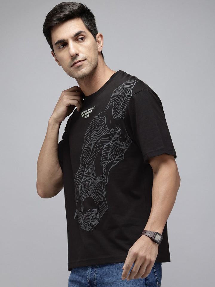 SPYKAR Graphic Printed Drop-Shoulder Sleeves Relaxed Fit T-shirt