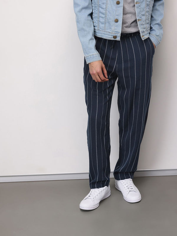 ether Zen Men Cotton Linen Striped Chinos Trousers