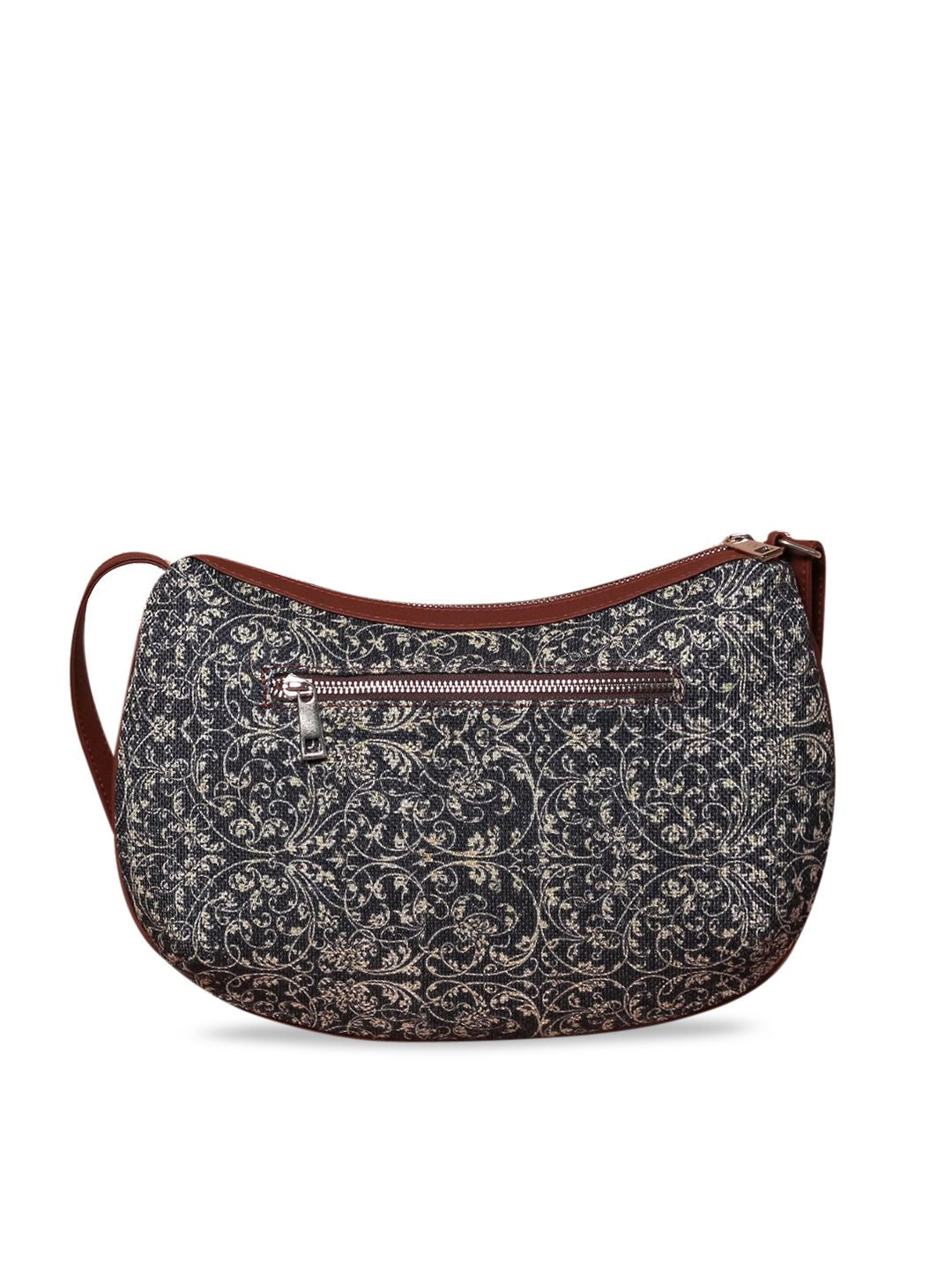 ZOUK Navy Blue & Beige Floral Printed Sling Bag