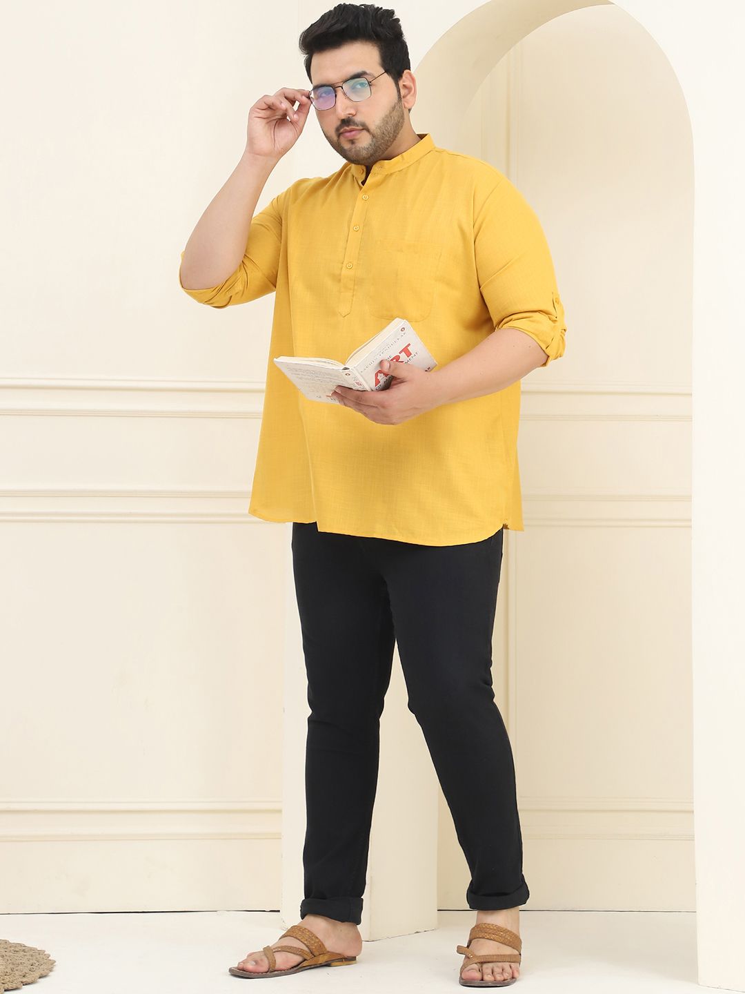 SOJANYA PLUS Men Pure Cotton Mustard Yellow Kurta