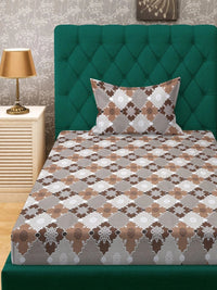 Moda Rapido X KLOTTHE Brown Geometric 400 TC Single Bedsheet with 1 Pillow Covers