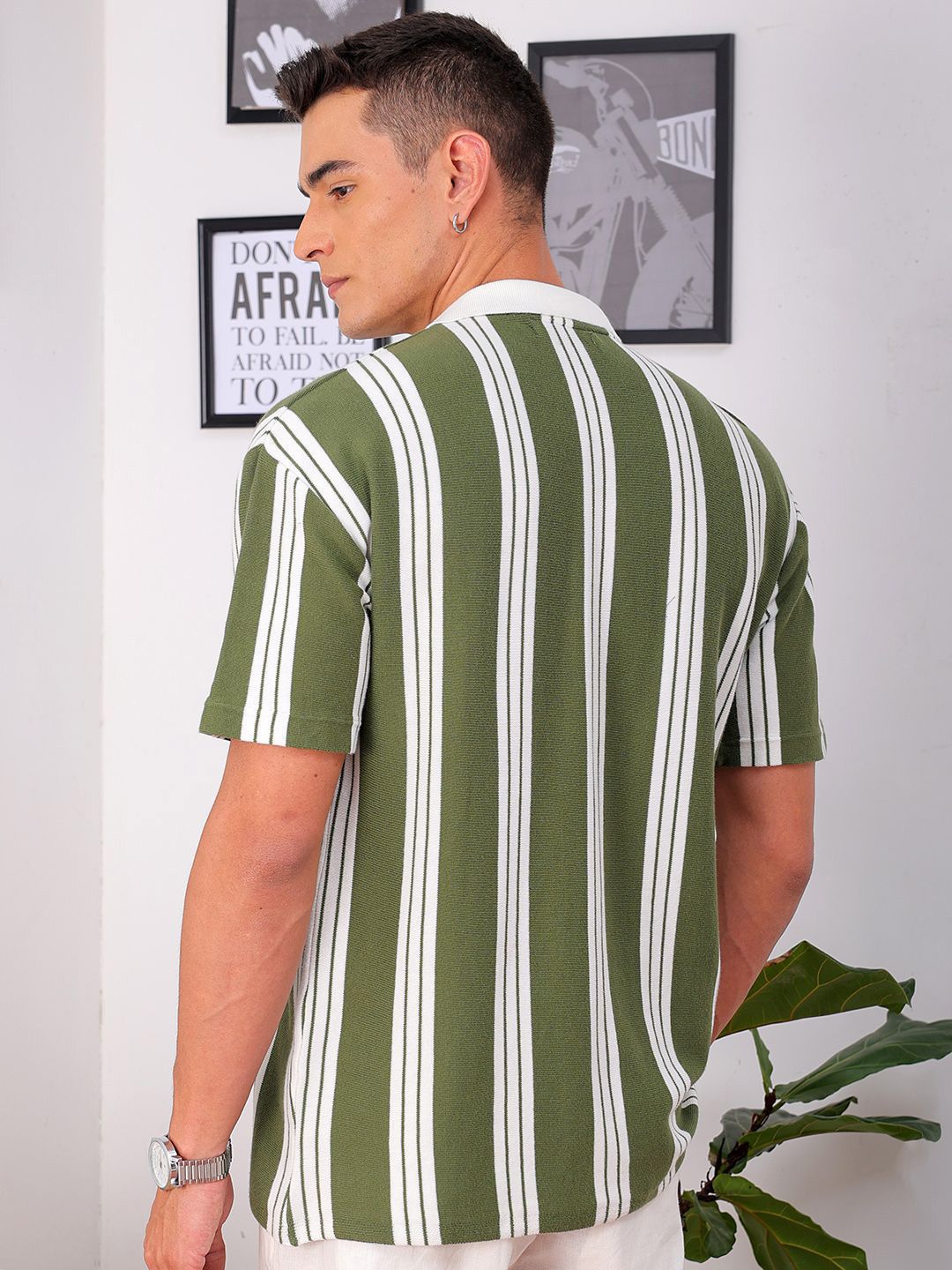 The Indian Garage Co Men Relaxed Fit Striped Flat Knit Polo Resortwear Shirt