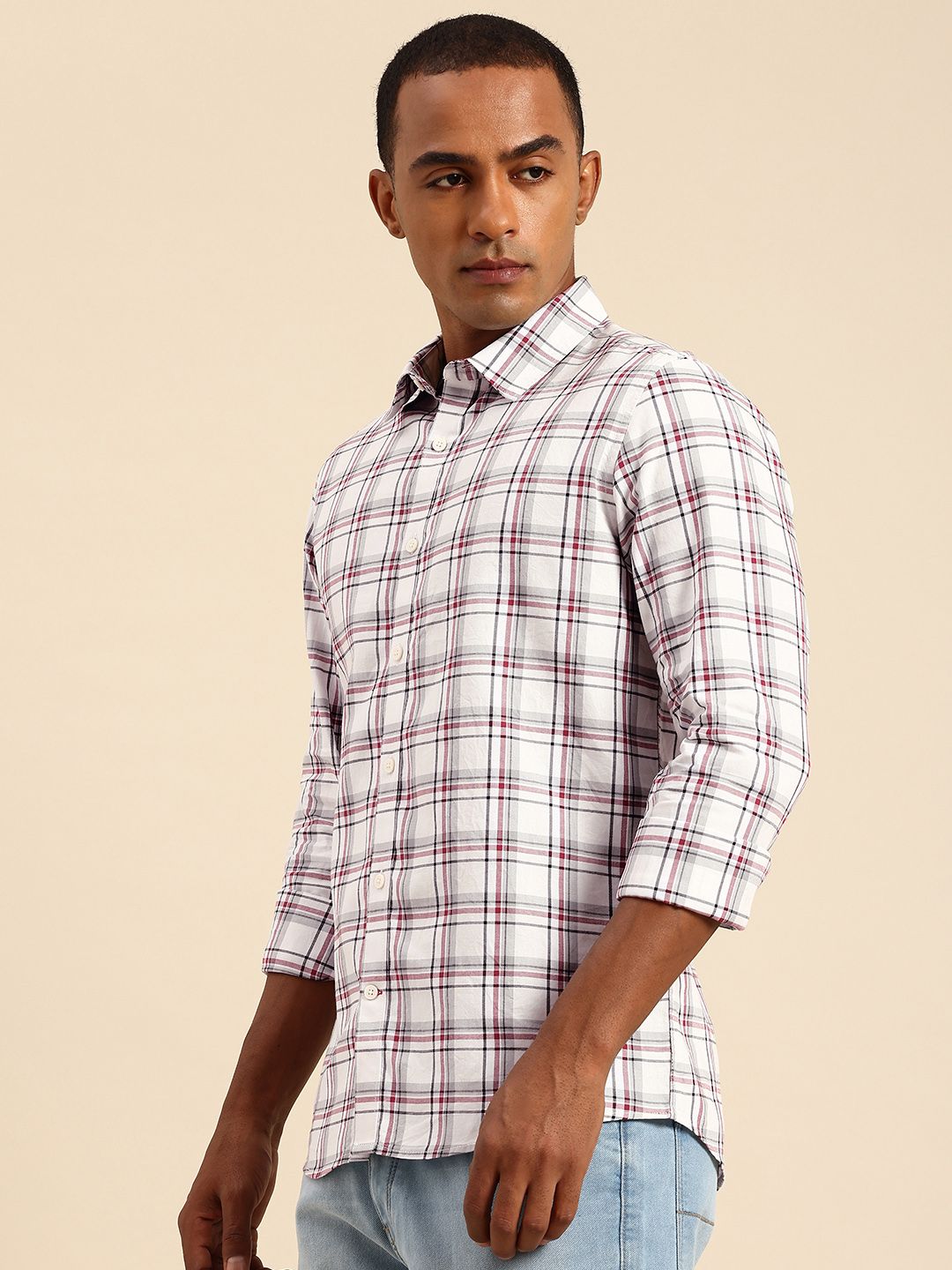 Being Human Slim Fit Opaque Pure Cotton Checked Casual Shirt