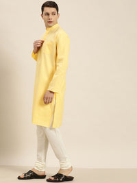 SOJANYA Men Yellow Dobby Weave Kurta