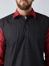 SOJANYA Lelaki Black & Maroon Colourblocked Straight Kurta