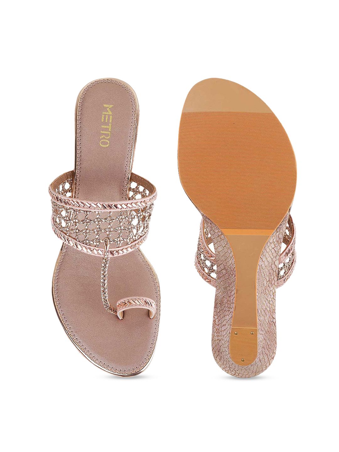 Metro Gold-Toned & Pink Embellished Wedge Sandals