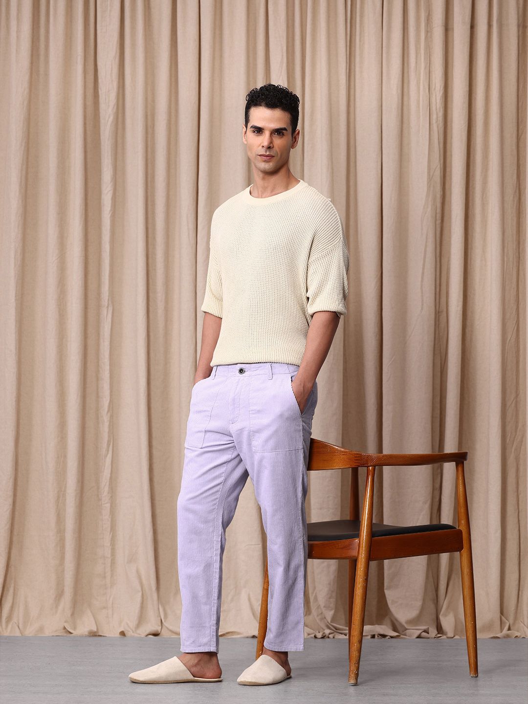 Mr Bowerbird Men Tailored Fit Corduroy Pure Cotton Trousers