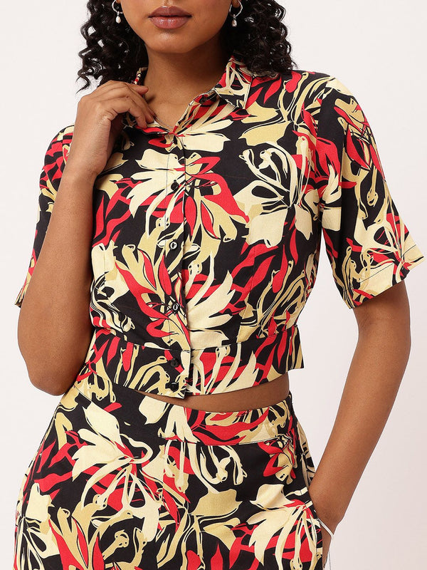 DressBerry Resort Ready Global Groove Shirt Style Crop Top