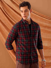 The Indian Garage Co. Spread Collar Slim Fit Tartan Checks Cotton Casual Shirt