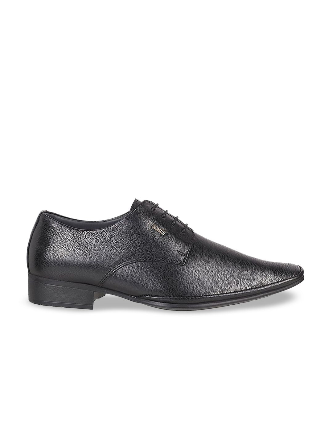 Metro Men Black Textured Leather Formal Derbys