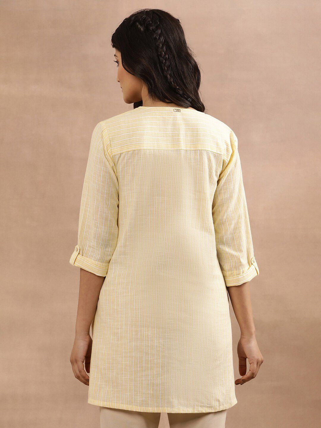 W Floral Embroidered Roll Up Sleeves Pure Cotton Tunic