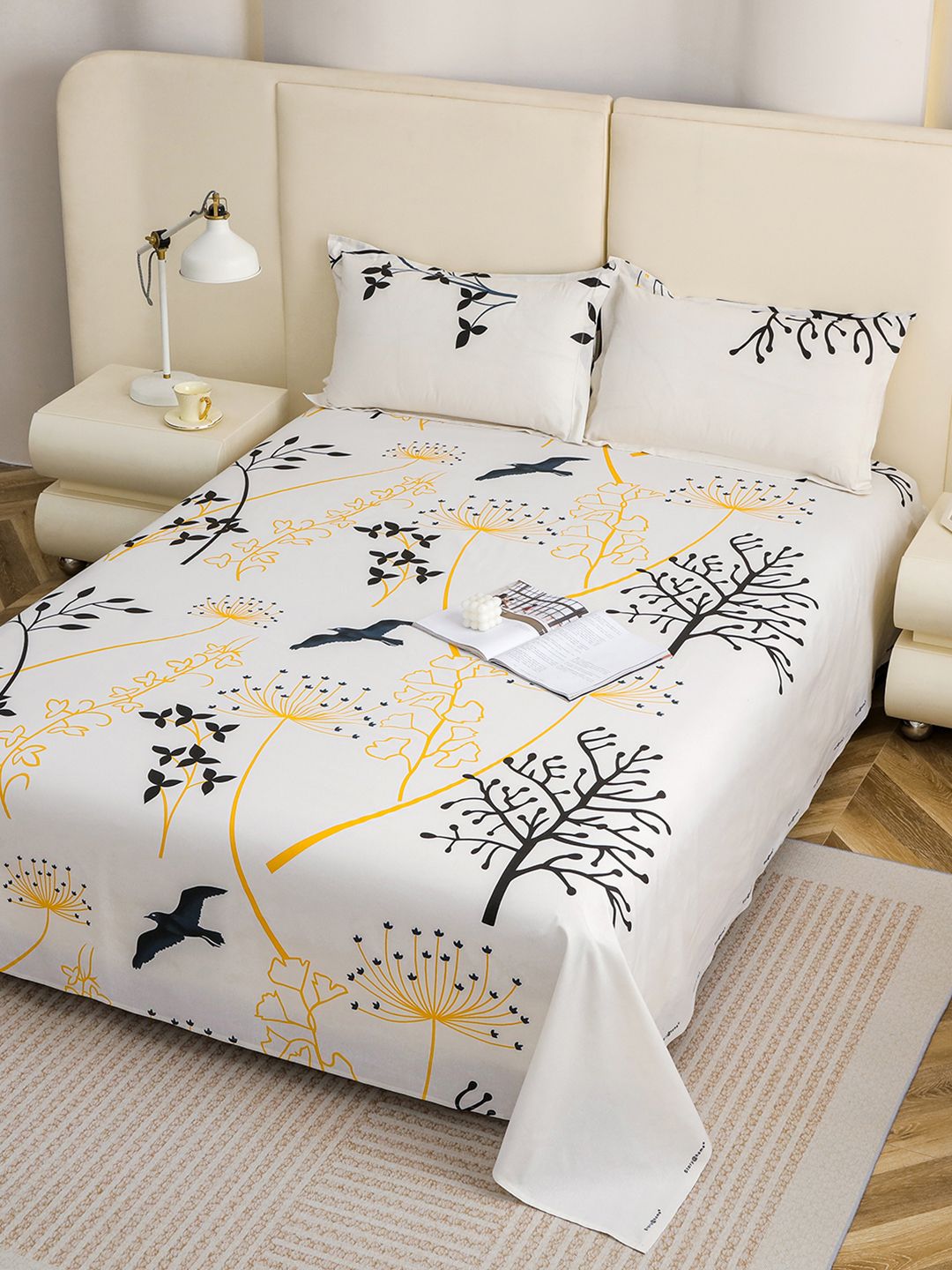Story@home White Cotton 210 TC 1 King Double Bedsheet with 2 Pillow Covers