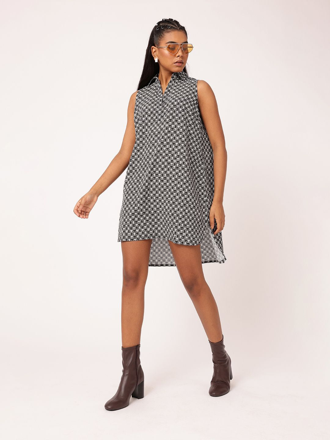 DressBerry Quirky Grunge Printed Sleeveless A-Line Dress