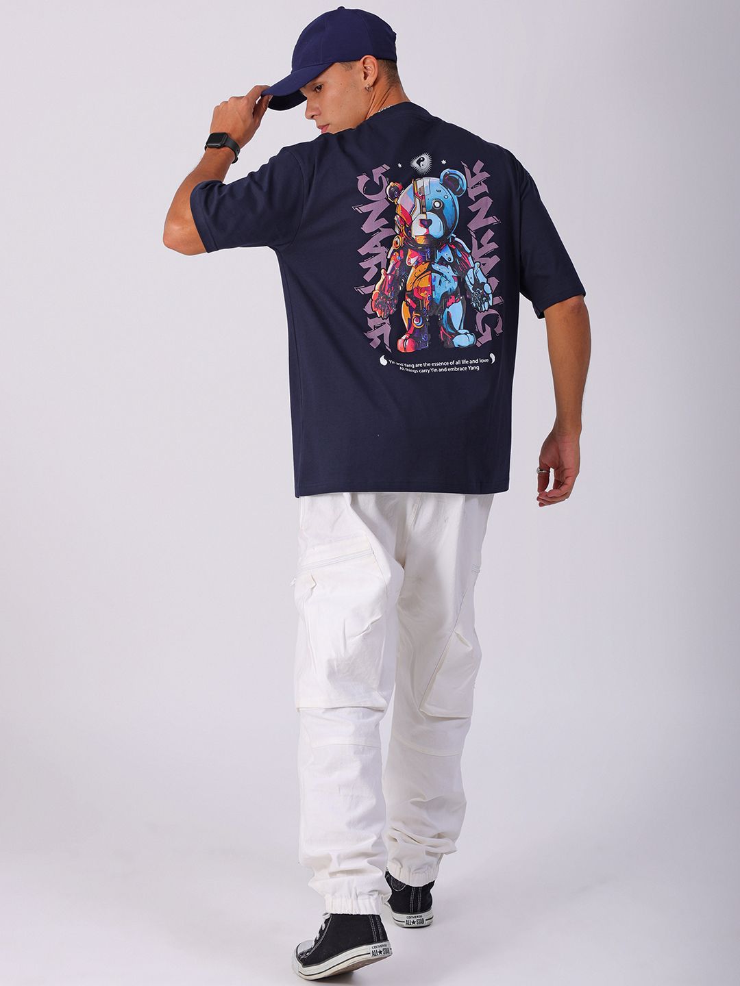 The Indian Garage Co Men Back Printed Boxy Oversized Round Neck T-shirt