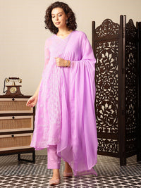 House of Pataudi Chikankari Embroidered Angrakha Jashn Kurta with Trousers & Dupatta