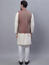 SOJANYA Embroidered Straight Kurta With Churidar And Nehru Jacket
