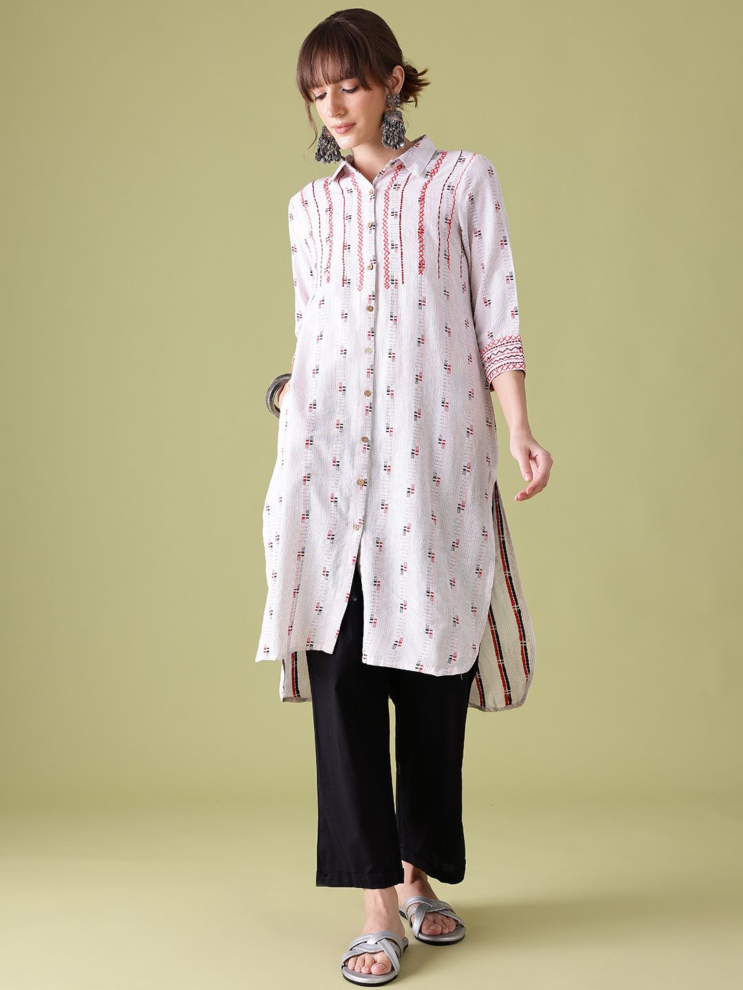 Anouk Woven Design High-Low Kurta