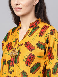 SOJANYA Kurta A-Line Bercetak Kuning & Merah