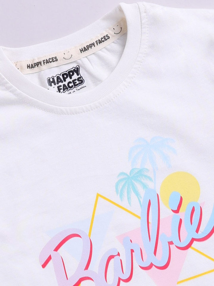 Happy Faces Girls Barbie Print Pure Cotton T-shirt