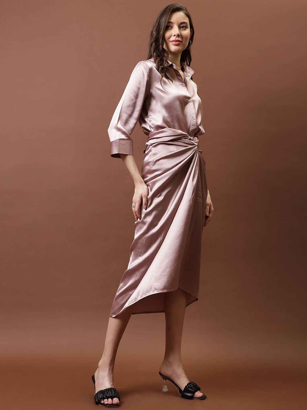 Athena Satin Shirt With Knotting Skirt