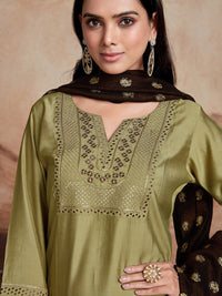 KALINI Ethnic Motifs Yoke Design Chanderi Silk Straight Kurta With Palazzos & Dupatta