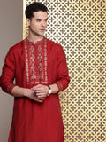 House of Pataudi Floral Yoke Design Mandarin Collar Thread Work Jashn Kurta