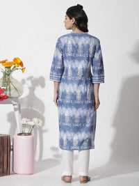 W Floral Printed Mandarin Collar Pure Cotton Straight Kurta