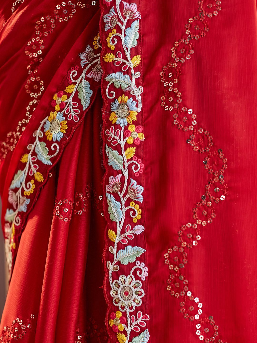 kasee Ethnic Motifs Kutchi Embroidery Pure Silk Saree