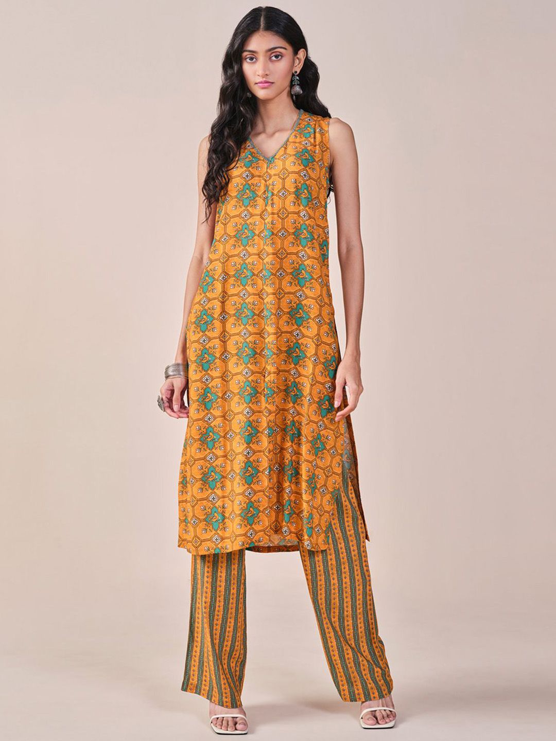 Global Desi Floral Printed Kurta with Palazzos