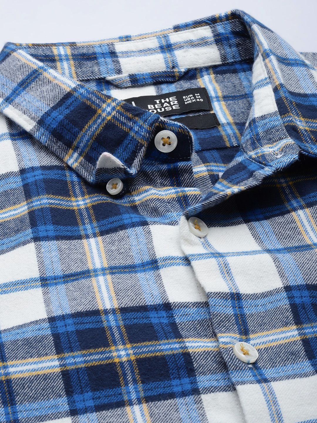 THE BEAR HOUSE Men Blue & White Slim Fit Tartan Checks Checked Pure Cotton Casual Shirt