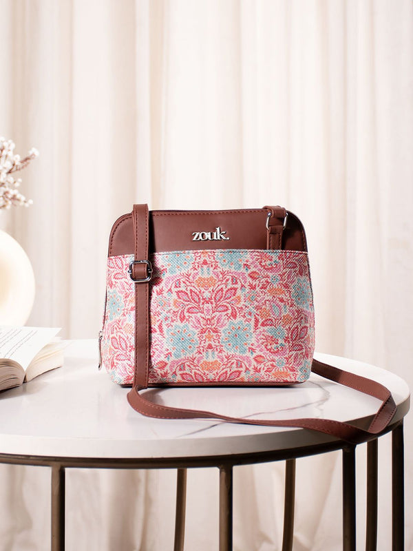 ZOUK Floral Printed Structured Sling Bag
