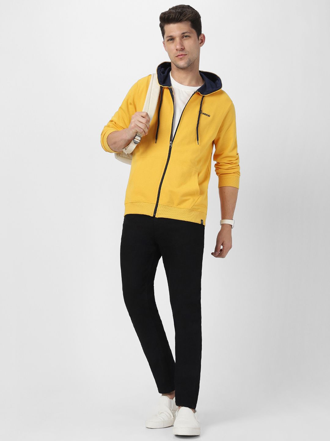 Urbano Fashion Men Solid Knitted Hooded Front-Open Sweatshirt