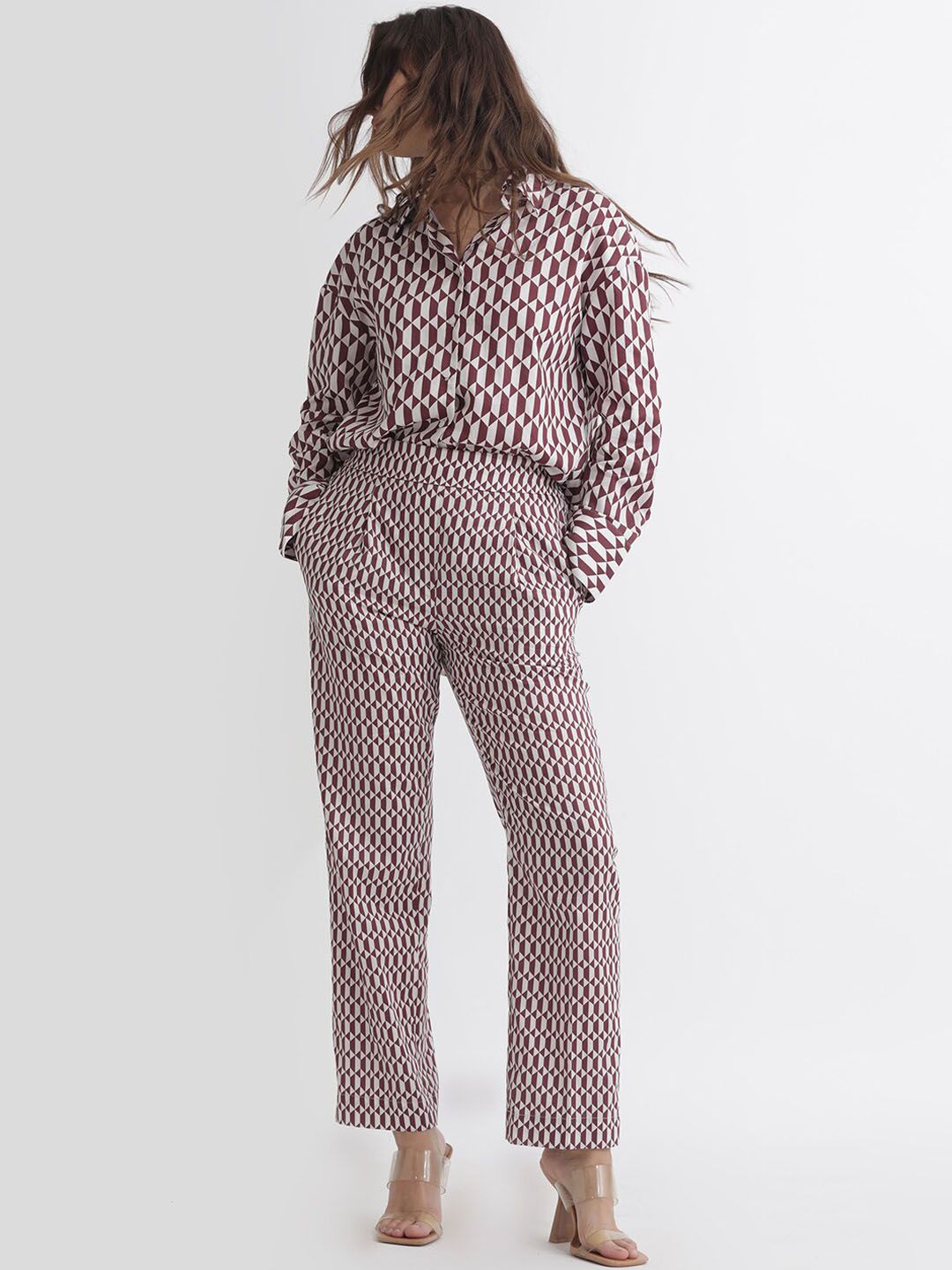 RAREISM Geometric Printed Slim Fit High-Rise Cotton Parallel Trousers