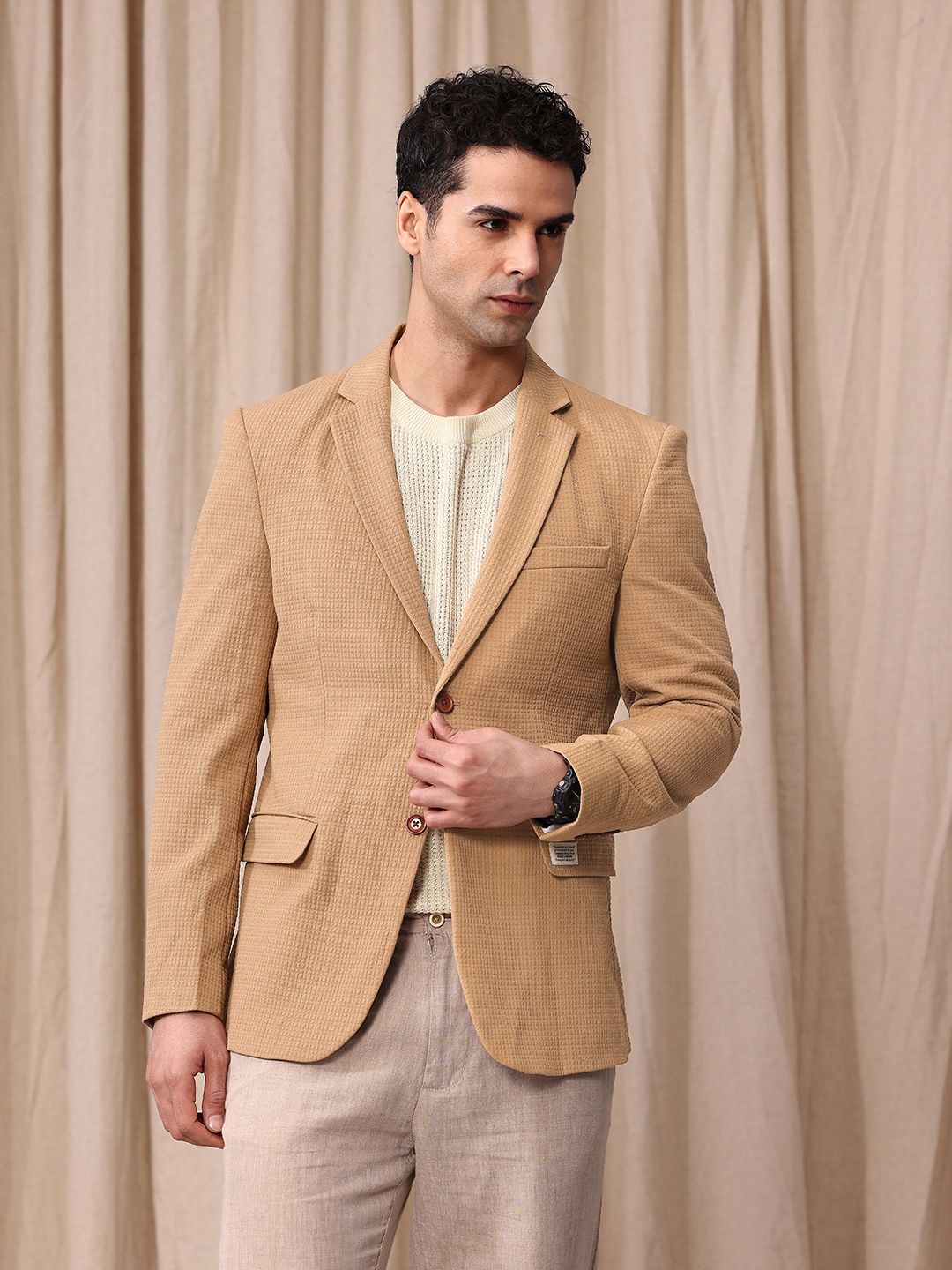 Encik Bowerbird Seersucker Reka Bentuk Diri Selfed Lapel Lapel Casual Blazer