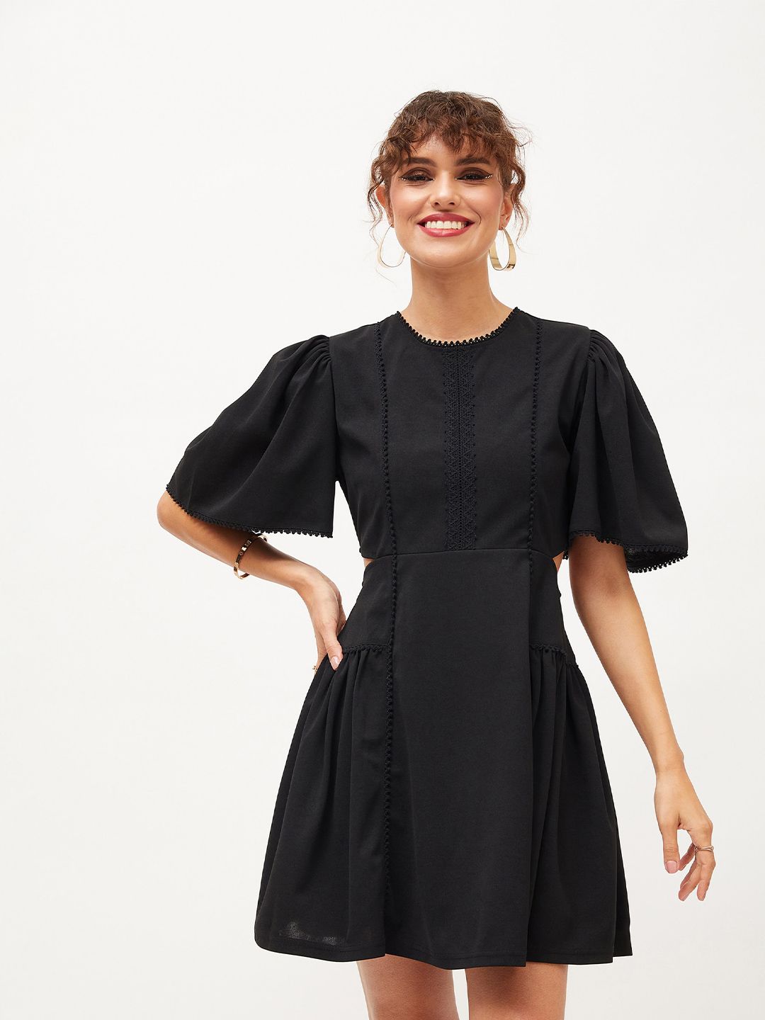 SASSAFRAS Flared Sleeve Fit & Flare Dress