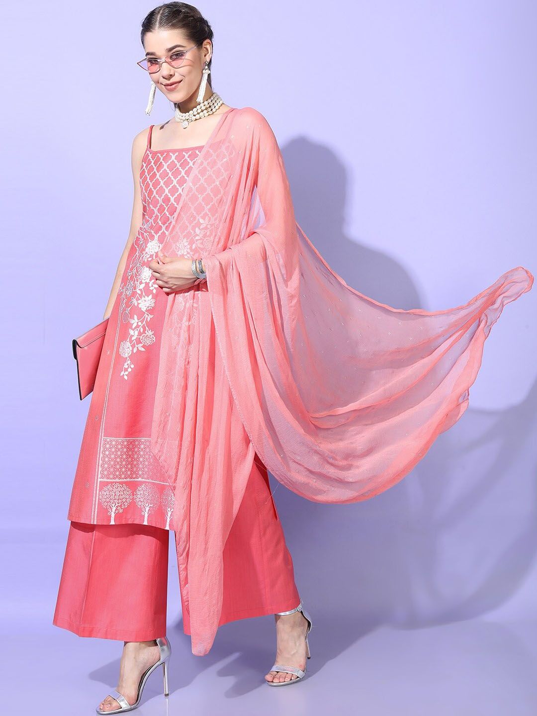 Vishudh Women Floral Viscose Rayon Kurta with Palazzo and dupatta