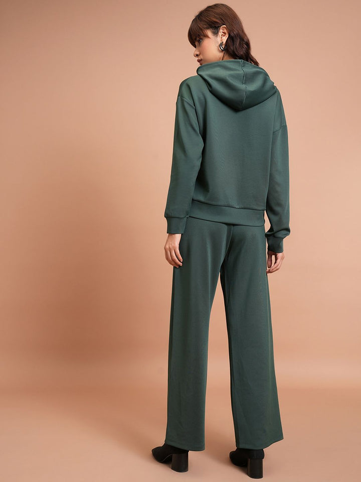 Tokyo Talkies Typography Printed Relaxed Fit Hooded Sweatshirt With Wide Leg Trousers
