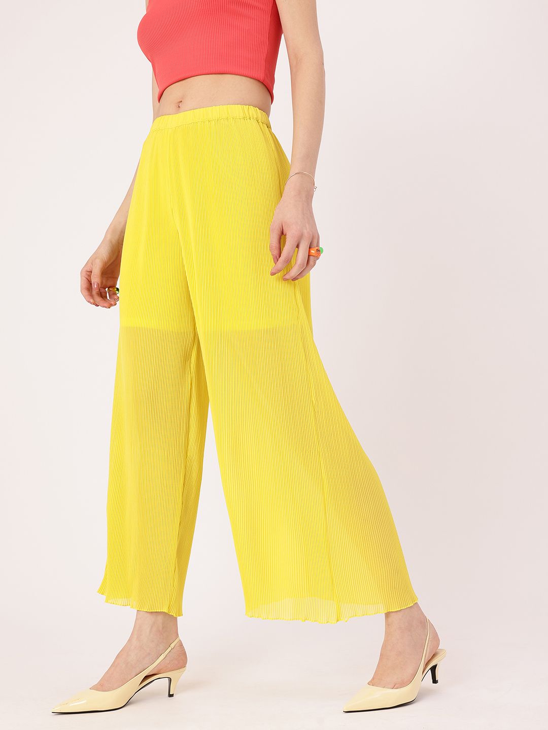 DressBerry Women Delicate Accordion Pleats Wide Leg Trousers