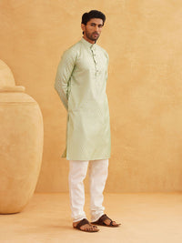 SOJANYA Ethnic Motif Woven Design Mandarin Collar Kurta With Churidar