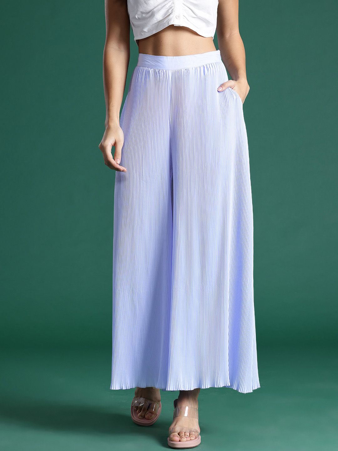 DressBerry Women Accordion Pleats Flared Palazzos